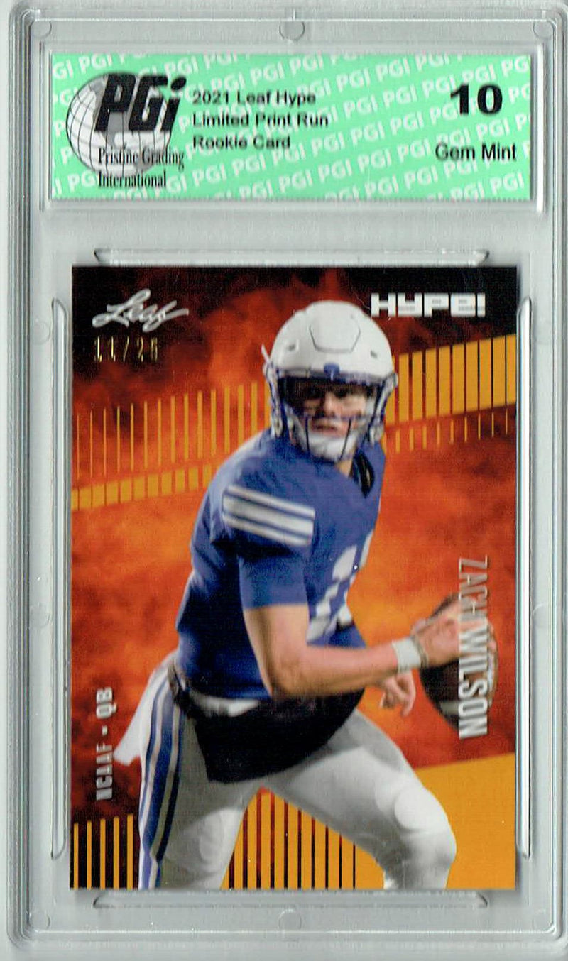 Zach Wilson Rookie Card BYU / New York PGI 10 Gem Mint Football Trading Card 2021 Leaf HYPE! #58 Gold Jersey #11/25