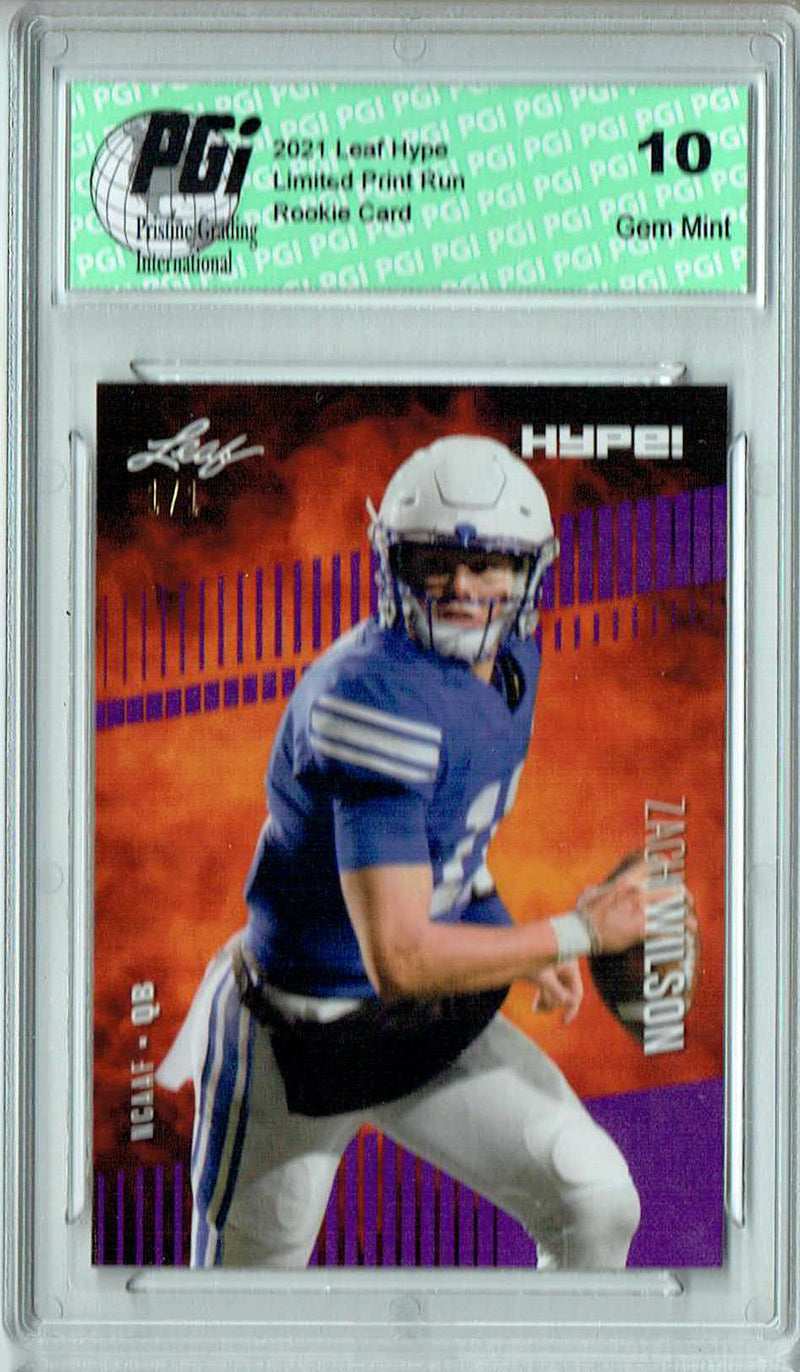 Zach Wilson Rookie Card BYU / New York PGI 10 Gem Mint Football Trading Card 2021 Leaf HYPE! #58 Purple Blank Back 1/1