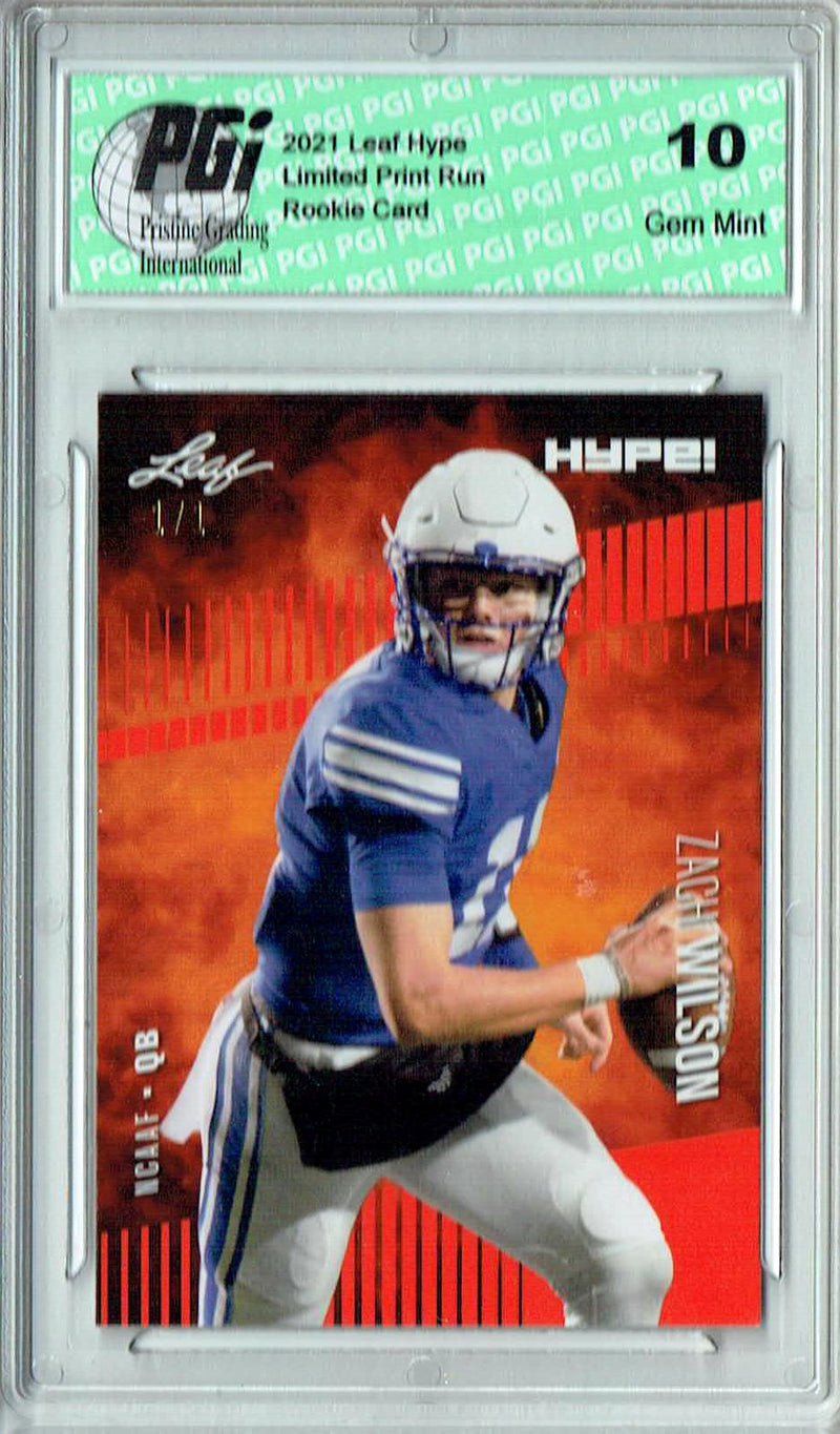 Zach Wilson Rookie Card BYU / New York PGI 10 Gem Mint Football Trading Card 2021 Leaf HYPE! #58 Orange Blank Back 1/1