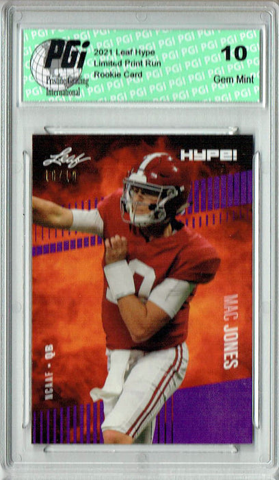 Mac Jones 2021 Leaf HYPE! #60 Purple Blank Back 1/1 Rookie Card PGI 10