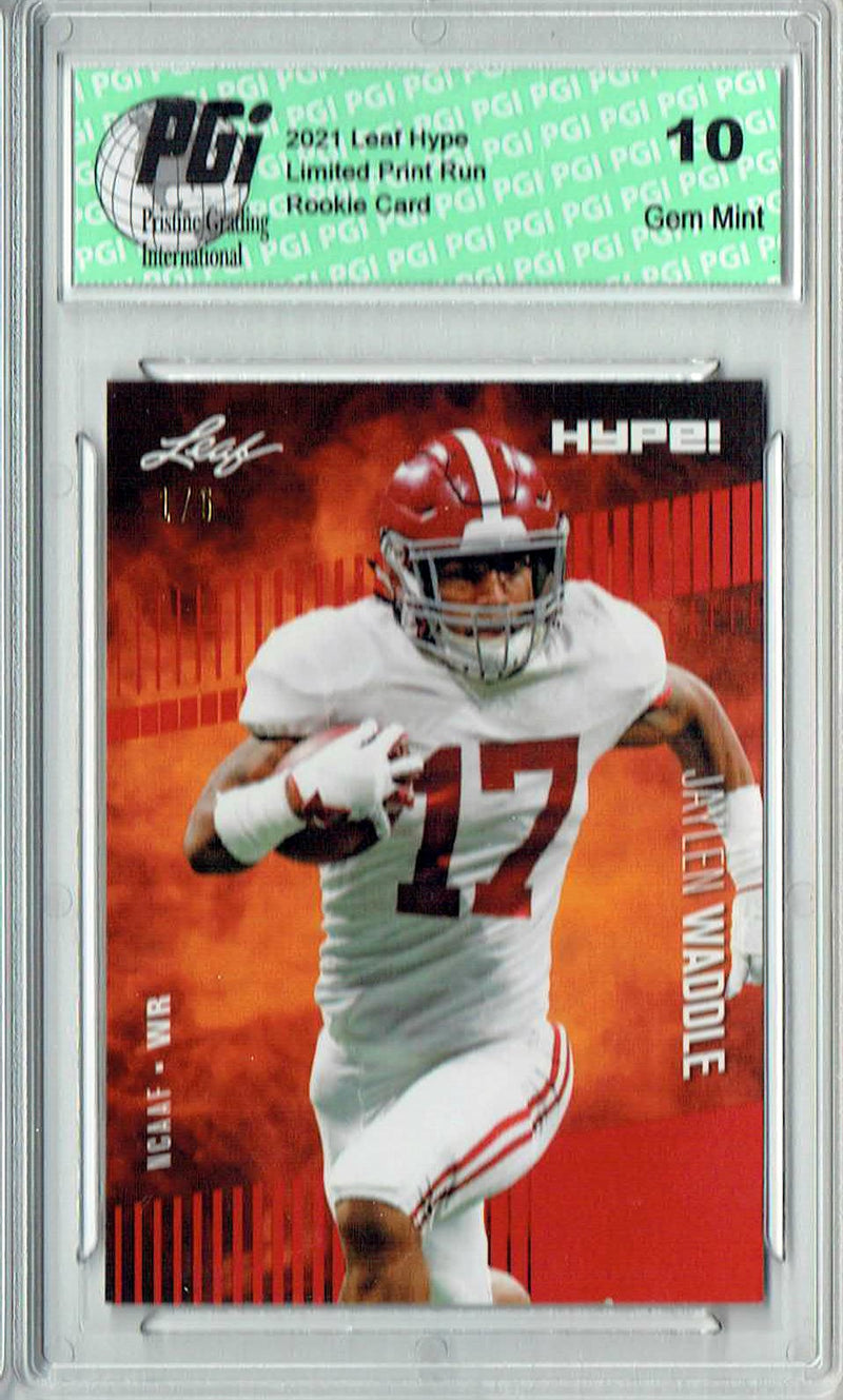 Jaylen Waddle Rookie Card Miami PGI 10 Gem Mint Football Trading Card 2021 Leaf HYPE! #62 Red The #1 of 5
