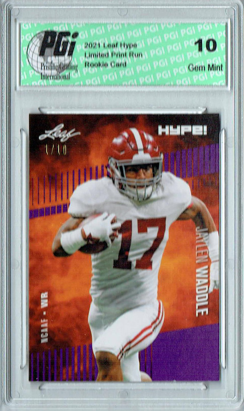 Jaylen Waddle Rookie Card Miami PGI 10 Gem Mint Football Trading Card 2021 Leaf HYPE! #62 Purple The 1 of 10