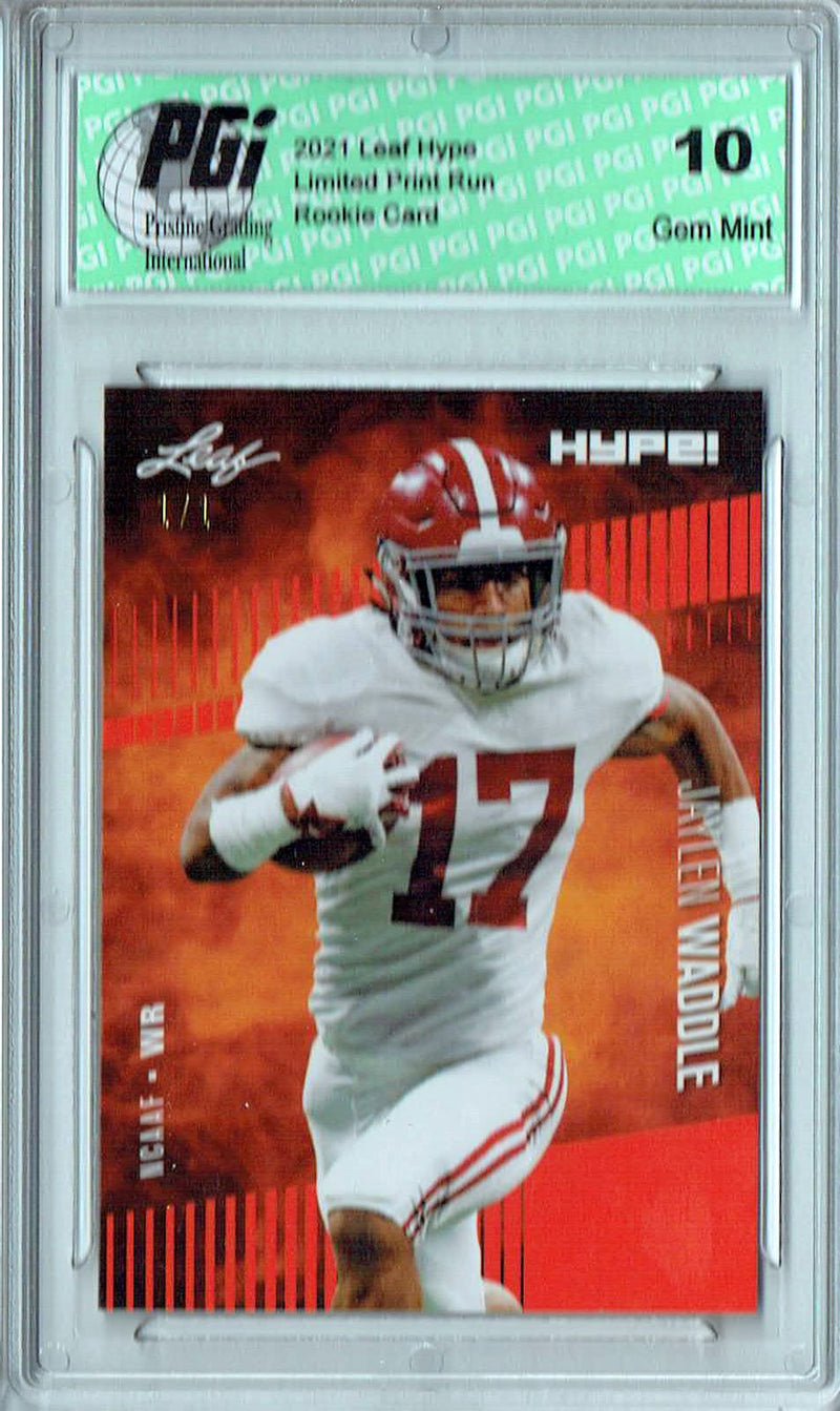 Jaylen Waddle Rookie Card Miami PGI 10 Gem Mint Football Trading Card 2021 Leaf HYPE! #62 Orange Blank Back 1/1