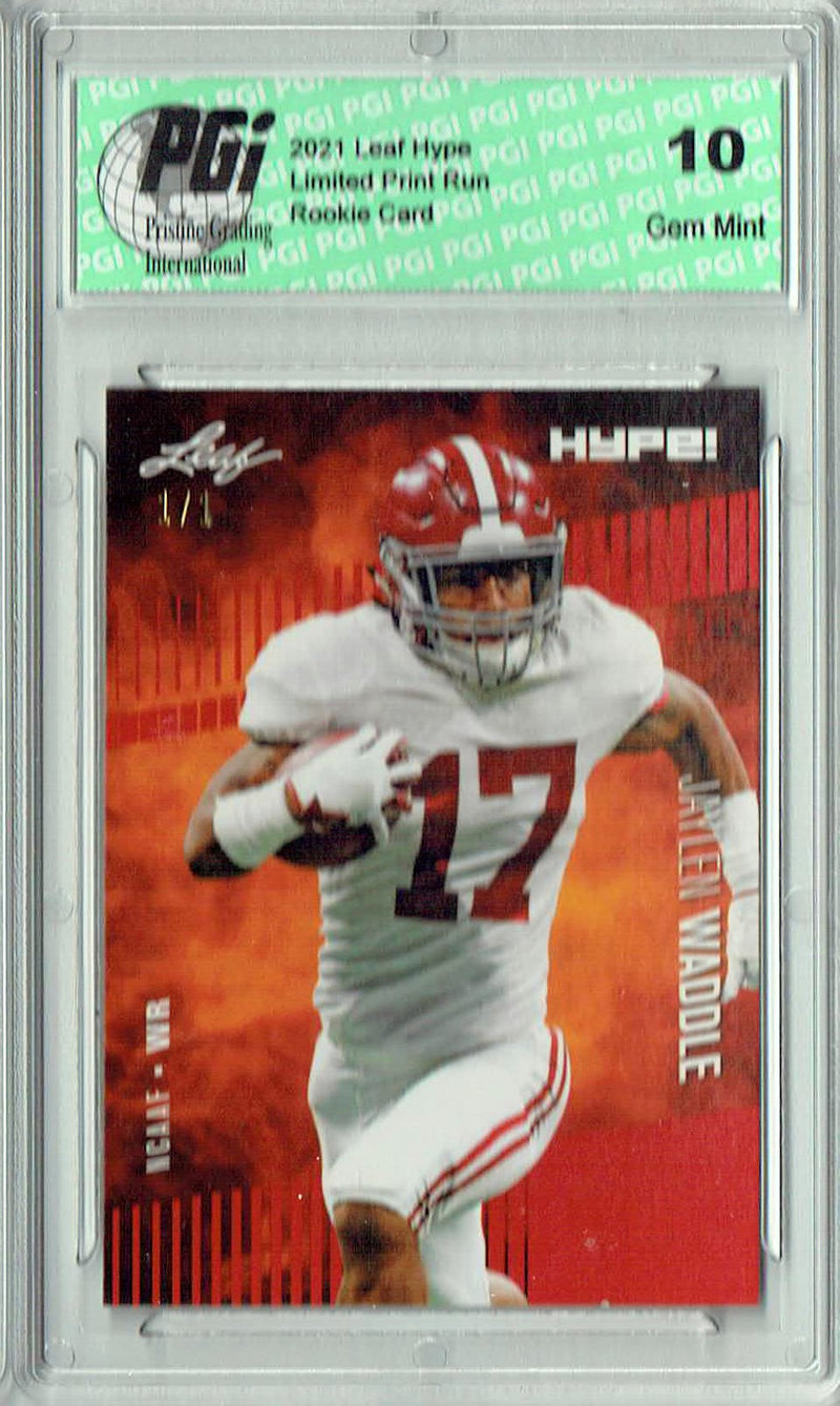 Jaylen Waddle Rookie Card Miami PGI 10 Gem Mint Football Trading Card 2021 Leaf HYPE! #62 Red Blank Back 1/1
