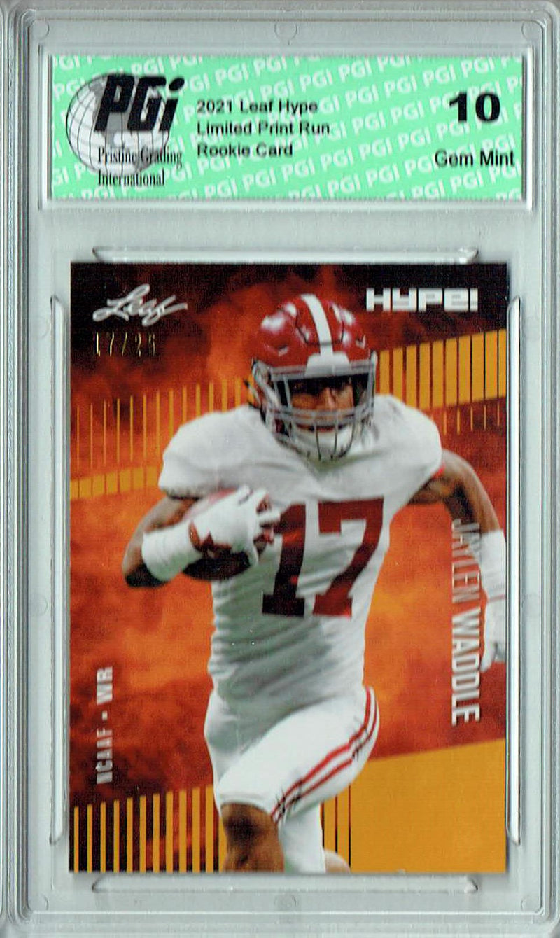 Jaylen Waddle Rookie Card Miami PGI 10 Gem Mint Football Trading Card 2021 Leaf HYPE! #62 Gold Jersey #17/25