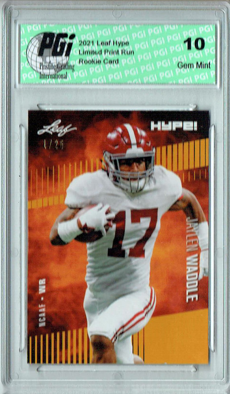 Jaylen Waddle Rookie Card Miami PGI 10 Gem Mint Football Trading Card 2021 Leaf HYPE! #62 Gold The #1 of 25