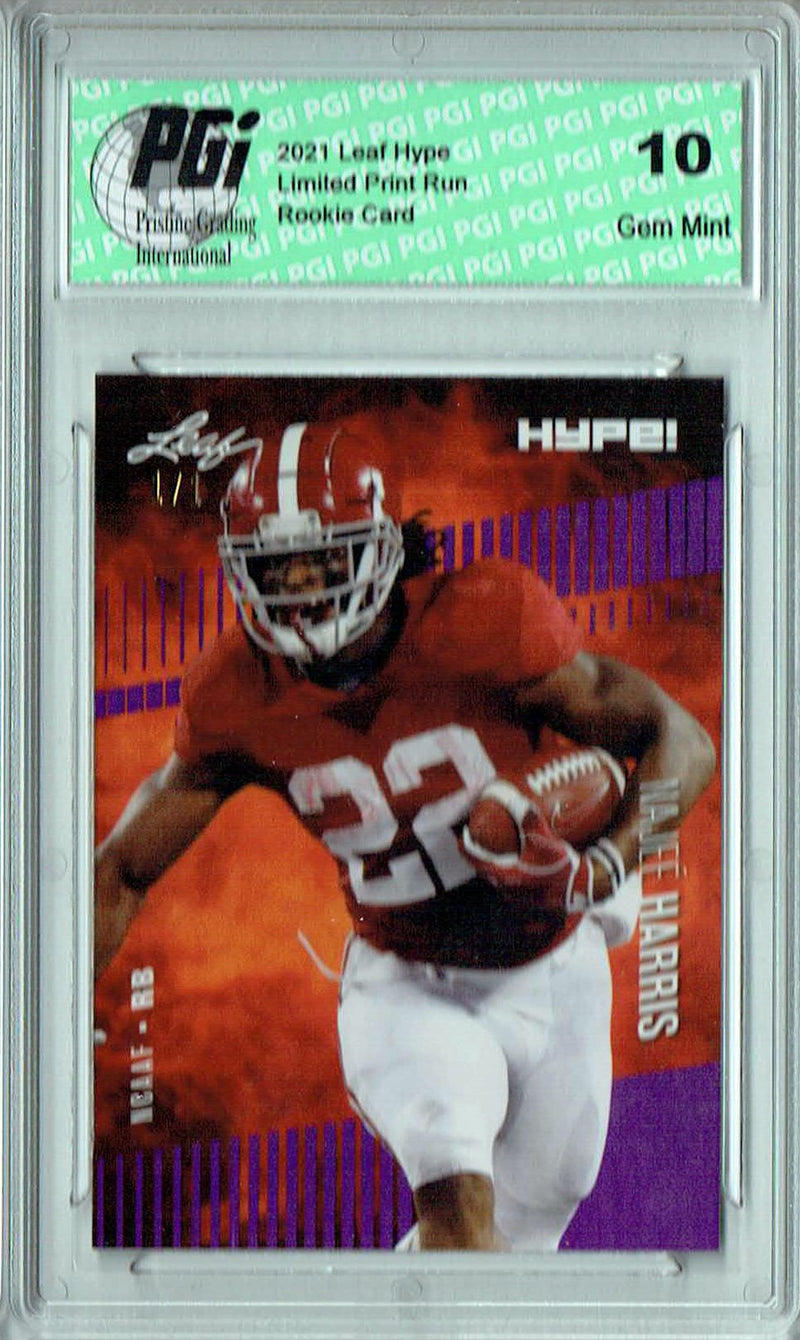 Najee Harris Rookie Card Pittsburgh PGI 10 Gem Mint Football Trading Card 2021 Leaf HYPE! #61 Purple Blank Back 1/1