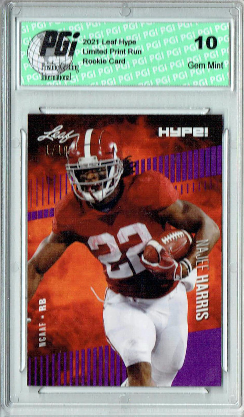 Najee Harris Rookie Card Pittsburgh PGI 10 Gem Mint Football Trading Card 2021 Leaf HYPE! #61 Purple The 1 of 10