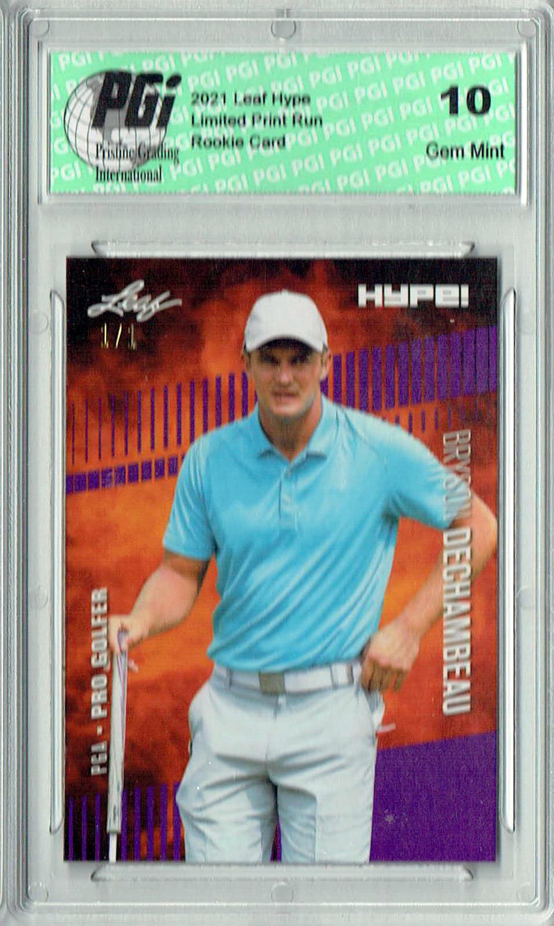 Bryson Dechambeau 2021 Leaf HYPE! #64 Purple Blank Back 1/1 Rookie Card PGI 10