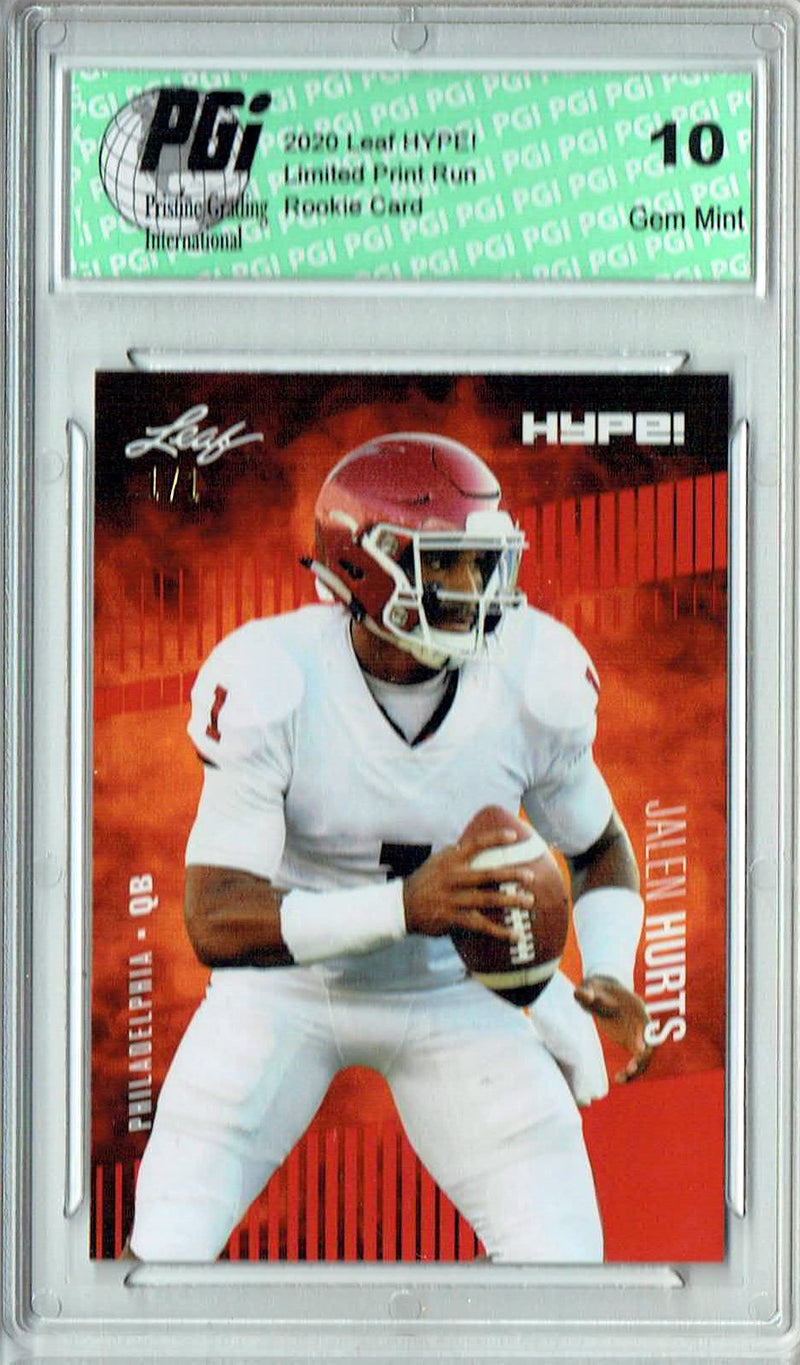 Jalen Hurts Rookie Card Philadelphia PGI 10 Gem Mint Football Trading Card 2020 Leaf HYPE! #28A Red Blank Back 1/1