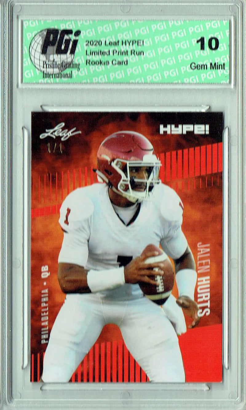 Jalen Hurts Rookie Card Philadelphia PGI 10 Gem Mint Football Trading Card 2020 Leaf HYPE! #28A Orange Blank Back 1/1