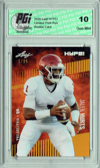 Jalen Hurts 2020 Leaf HYPE! #28A Gold Jersey #1 of 25 Rookie Card PGI 10