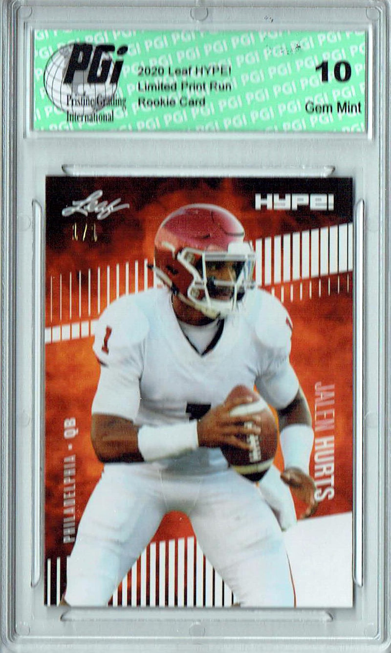 Jalen Hurts Rookie Card Philadelphia PGI 10 Gem Mint Football Trading Card 2020 Leaf HYPE! #28A White Blank Back 1/1