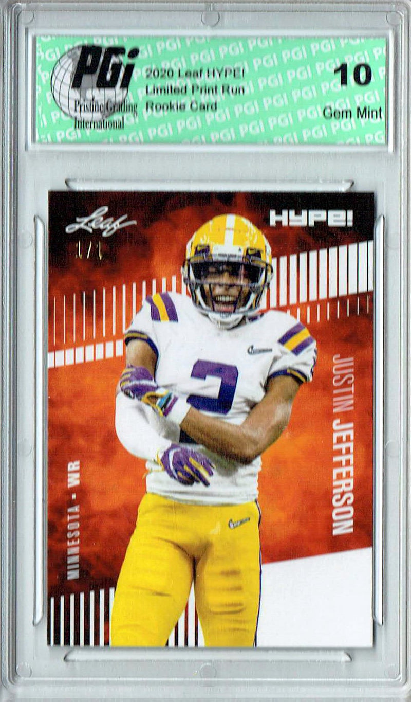 Justin Jefferson Rookie Card Minnesota PGI 10 Gem Mint Football Trading Card 2020 Leaf HYPE! #54 White Blank Back 1/1