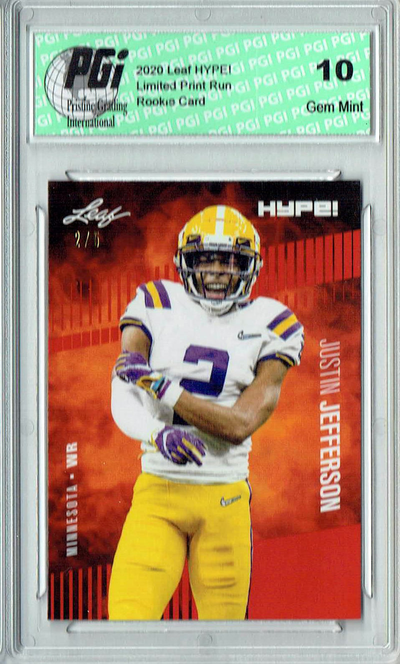 Justin Jefferson Rookie Card Minnesota PGI 10 Gem Mint Football Trading Card 2020 Leaf HYPE! #54 Red Jersey #2/5