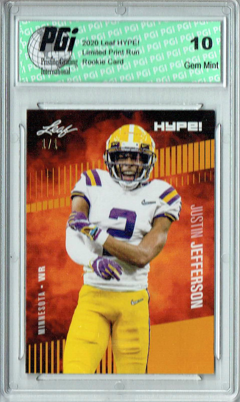 Justin Jefferson Rookie Card Minnesota PGI 10 Gem Mint Football Trading Card 2020 Leaf HYPE! #54 Gold Blank Back 1/1