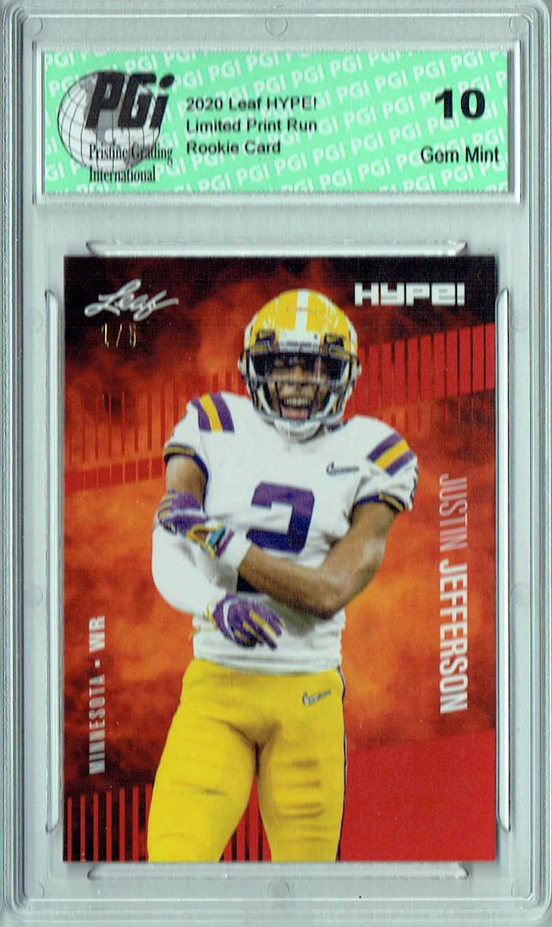 Justin Jefferson Rookie Card Minnesota PGI 10 Gem Mint Football Trading Card 2020 Leaf HYPE! #54 Red The #1 of 5