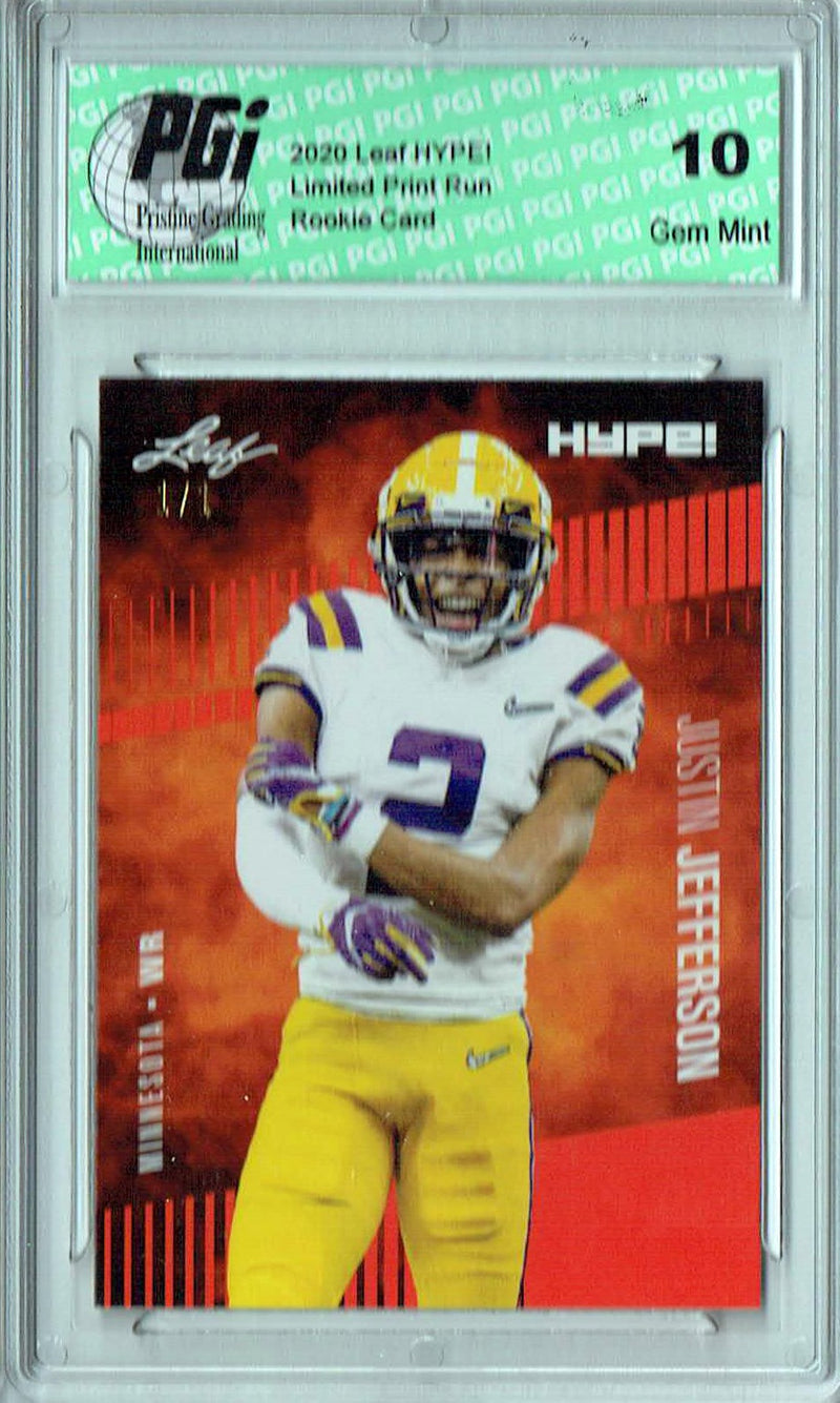 Justin Jefferson Rookie Card Minnesota PGI 10 Gem Mint Football Trading Card 2020 Leaf HYPE! #54 Orange Blank Back 1/1