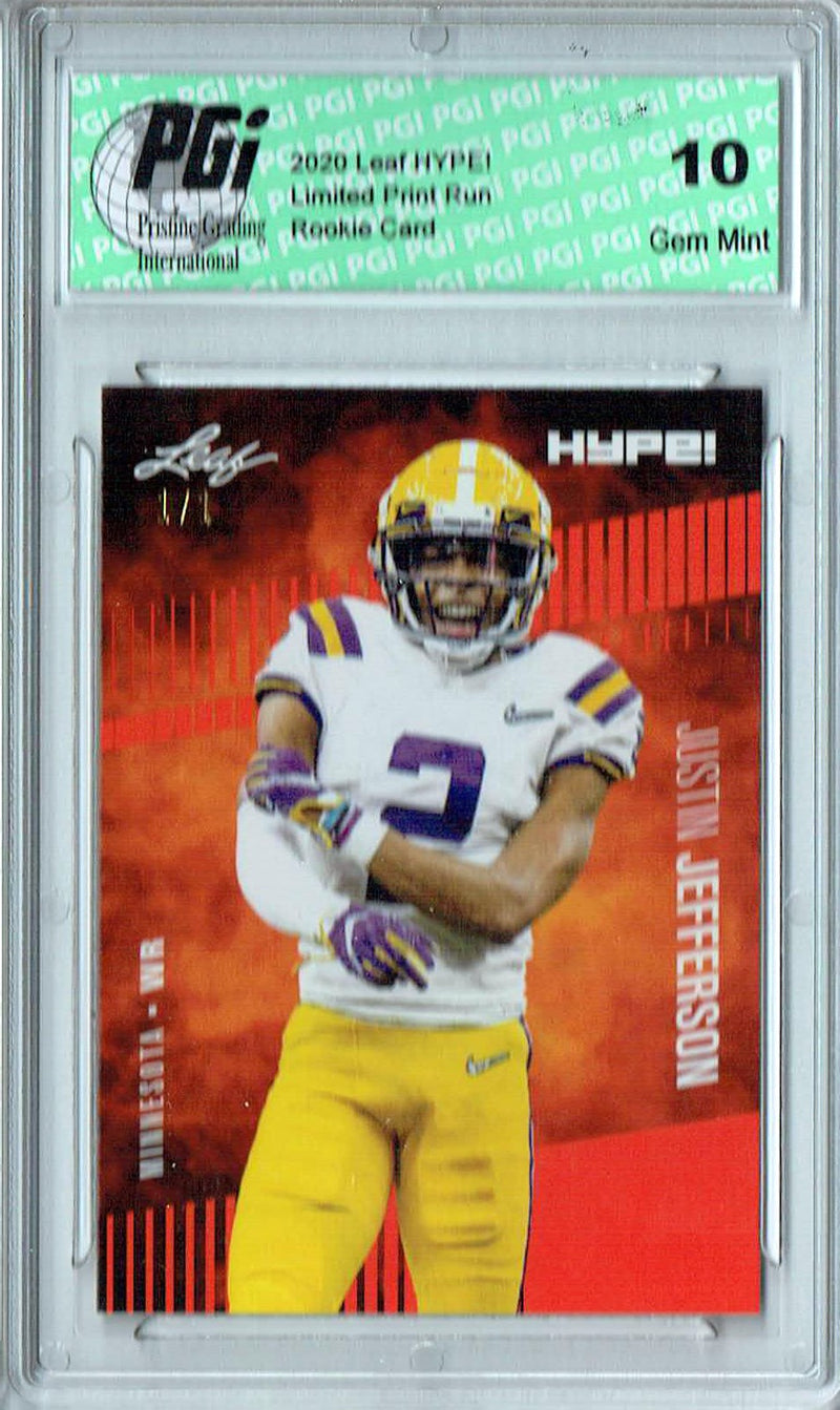 Justin Jefferson Rookie Card Minnesota PGI 10 Gem Mint Football Trading Card 2020 Leaf HYPE! #54 Masterpiece 1 of 1