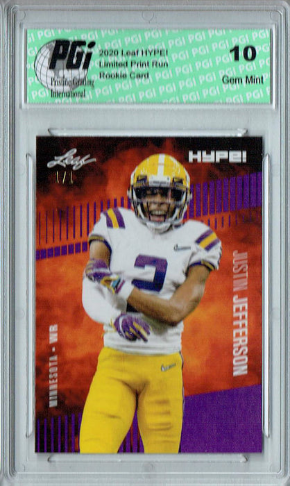 Justin Jefferson 2020 Leaf HYPE! #54 Purple Blank Back 1/1 Rookie Card PGI 10