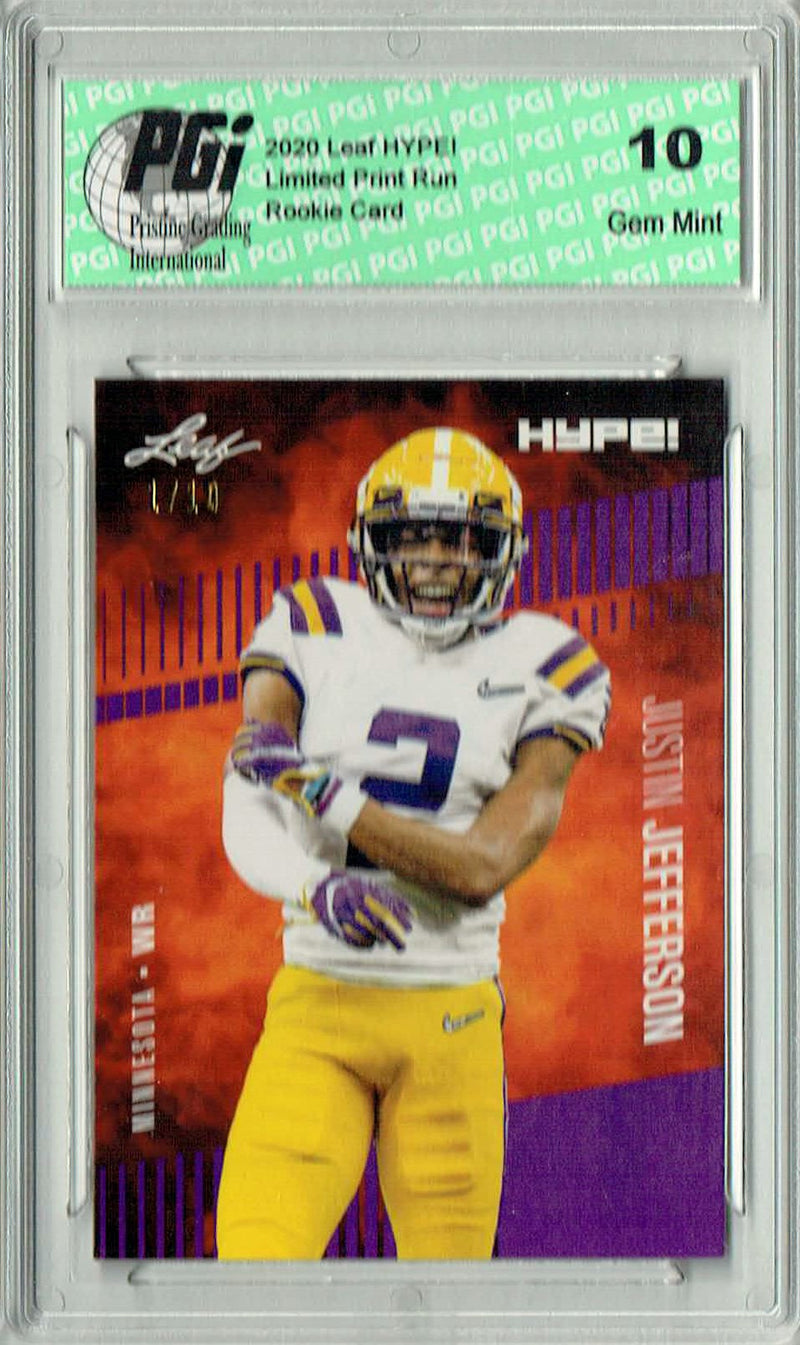 Justin Jefferson Rookie Card Minnesota PGI 10 Gem Mint Football Trading Card 2020 Leaf HYPE! #54 Purple The 1 of 10