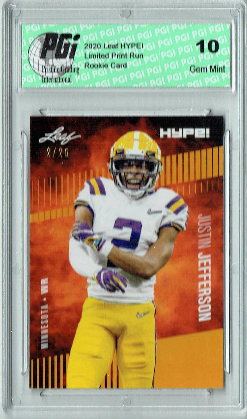 Justin Jefferson Rookie Card Minnesota PGI 10 Gem Mint Football Trading Card 2020 Leaf HYPE! #54 Gold Jersey #2/25