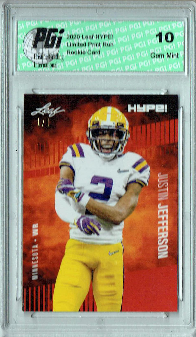 Justin Jefferson Rookie Card Minnesota PGI 10 Gem Mint Football Trading Card 2020 Leaf HYPE! #54 Red Blank Back 1/1