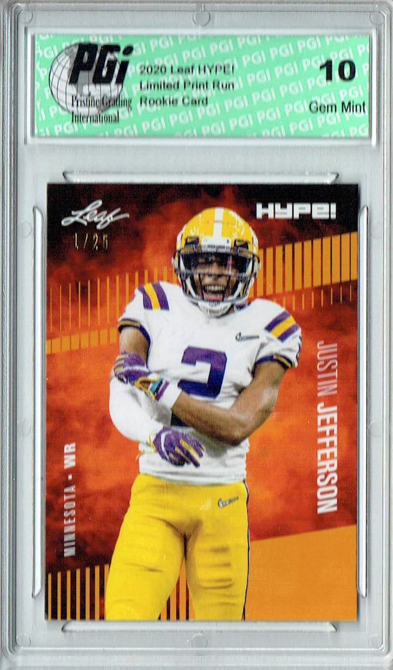 Justin Jefferson Rookie Card Minnesota PGI 10 Gem Mint Football Trading Card 2020 Leaf HYPE! #54 Gold The #1 of 25