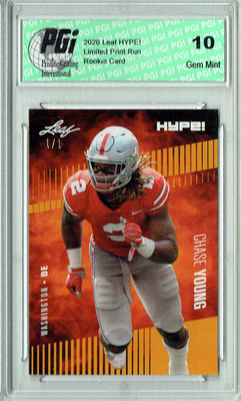 Chase Young Rookie Card Washington PGI 10 Gem Mint Football Trading Card 2020 Leaf HYPE! #55 Gold Blank Back 1/1