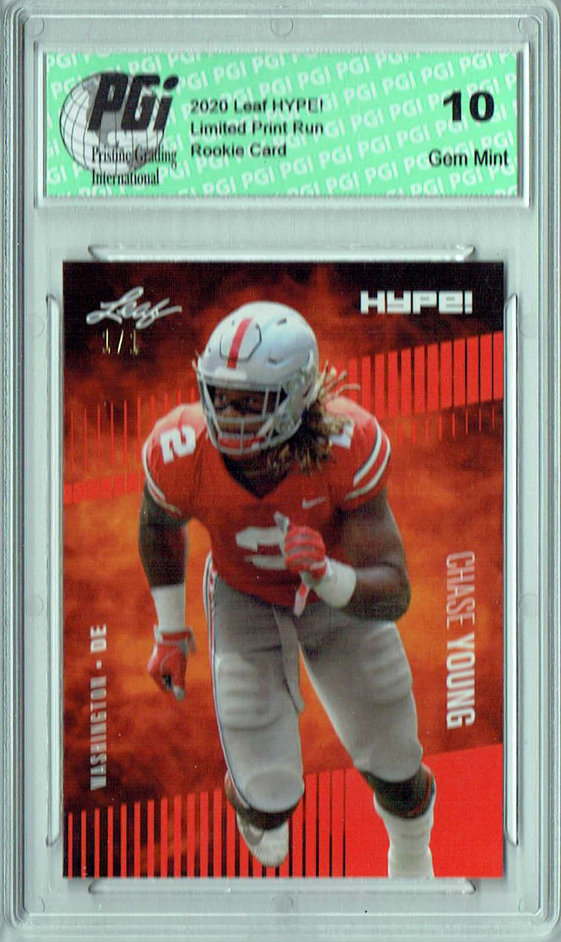 Chase Young Rookie Card Washington PGI 10 Gem Mint Football Trading Card 2020 Leaf HYPE! #55 Orange Blank Back 1/1