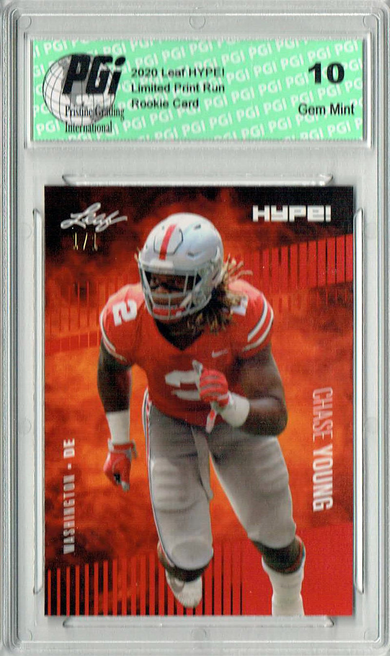Chase Young Rookie Card Washington PGI 10 Gem Mint Football Trading Card 2020 Leaf HYPE! #55 Red Blank Back 1/1