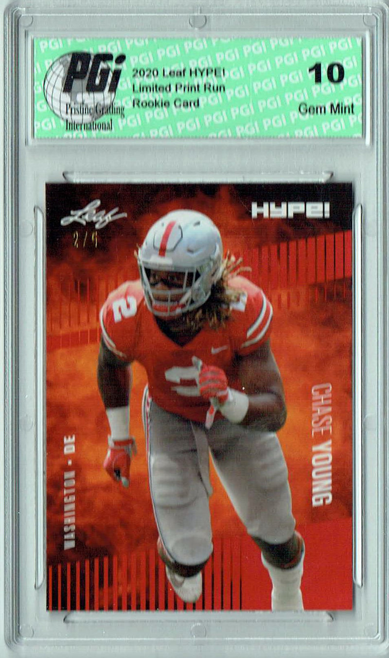 Chase Young Rookie Card Washington PGI 10 Gem Mint Football Trading Card 2020 Leaf HYPE! #55 Red Jersey #2/5
