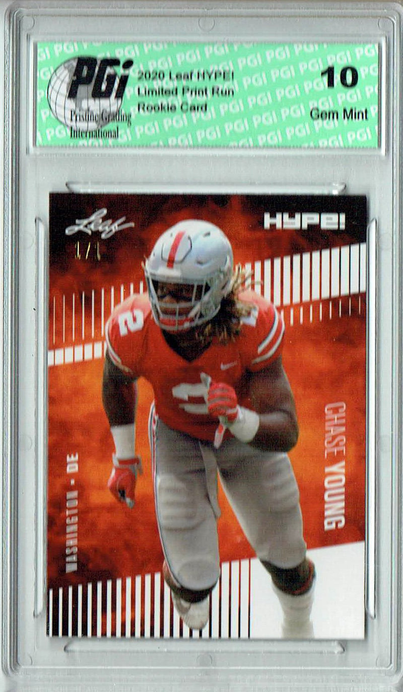 Chase Young Rookie Card Washington PGI 10 Gem Mint Football Trading Card 2020 Leaf HYPE! #55 White Blank Back 1/1