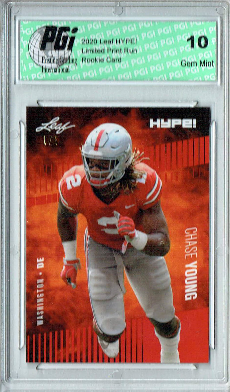 Chase Young Rookie Card Washington PGI 10 Gem Mint Football Trading Card 2020 Leaf HYPE! #55 Red The #1 of 5