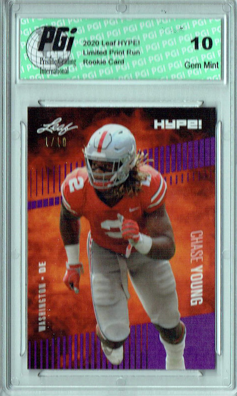 Chase Young Rookie Card Washington PGI 10 Gem Mint Football Trading Card 2020 Leaf HYPE! #55 Purple The 1 of 10