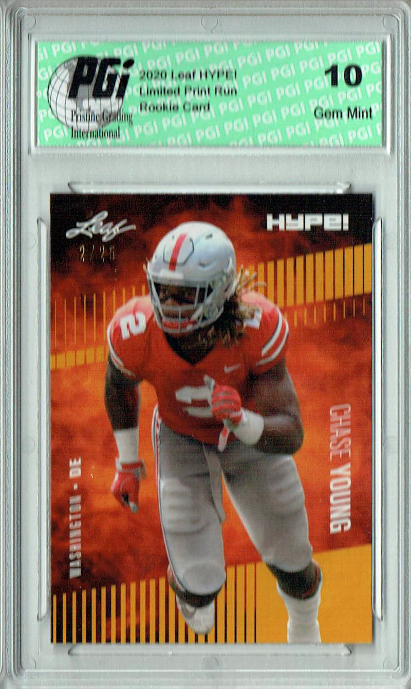 Chase Young Rookie Card Washington PGI 10 Gem Mint Football Trading Card 2020 Leaf HYPE! #55 Gold Jersey #2/25