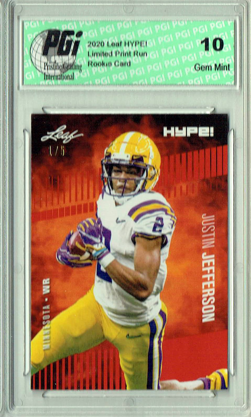 Justin Jefferson Rookie Card Minnesota PGI 10 Gem Mint Football Trading Card 2020 Leaf HYPE! #54A Red The #1 of 5
