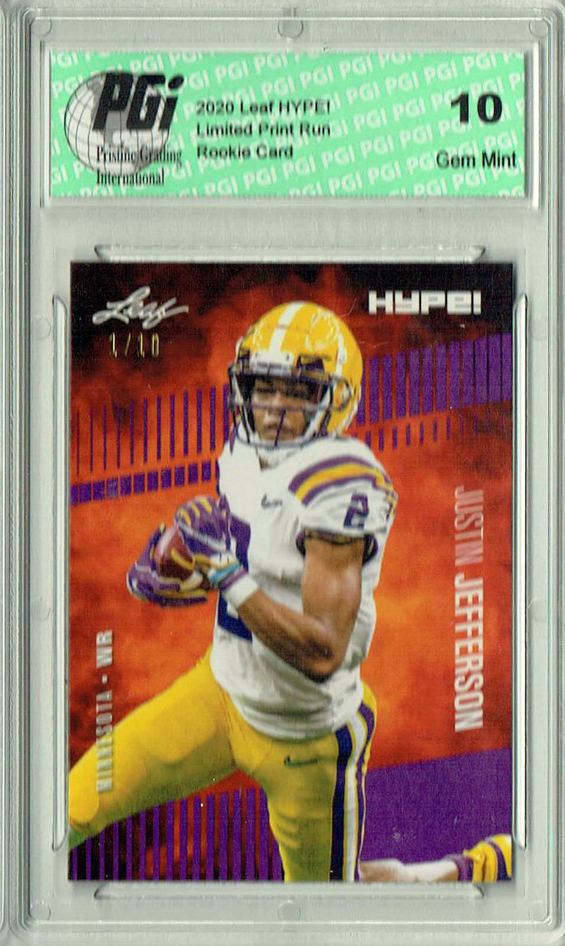 Justin Jefferson Rookie Card Minnesota PGI 10 Gem Mint Football Trading Card 2020 Leaf HYPE! #54A Purple The 1 of 10