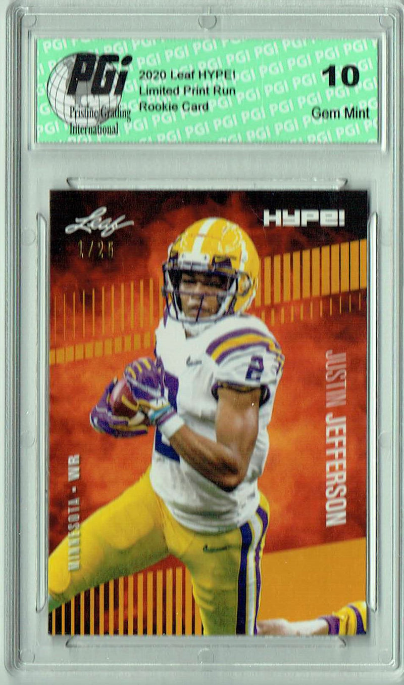 Justin Jefferson Rookie Card Minnesota PGI 10 Gem Mint Football Trading Card 2020 Leaf HYPE! #54A Gold The #1 of 25