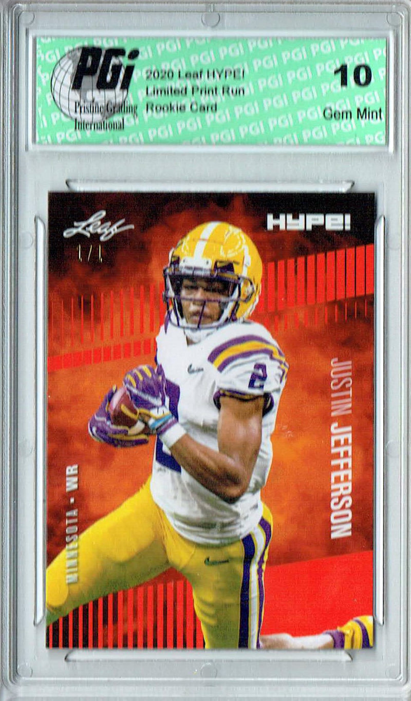Justin Jefferson Rookie Card Minnesota PGI 10 Gem Mint Football Trading Card 2020 Leaf HYPE! #54A Orange Blank Back 1/1