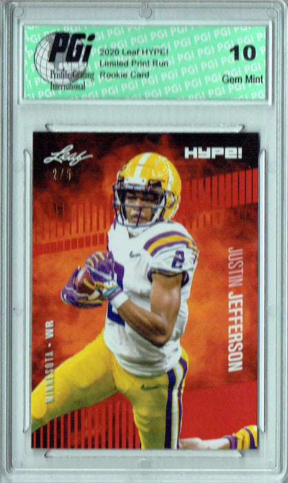 Justin Jefferson 2020 Leaf HYPE! #54A Red Jersey #2/5 Rookie Card PGI 10