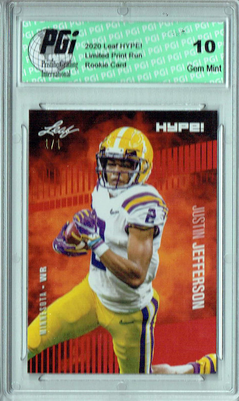 Justin Jefferson Rookie Card Minnesota PGI 10 Gem Mint Football Trading Card 2020 Leaf HYPE! #54A Red Blank Back 1/1