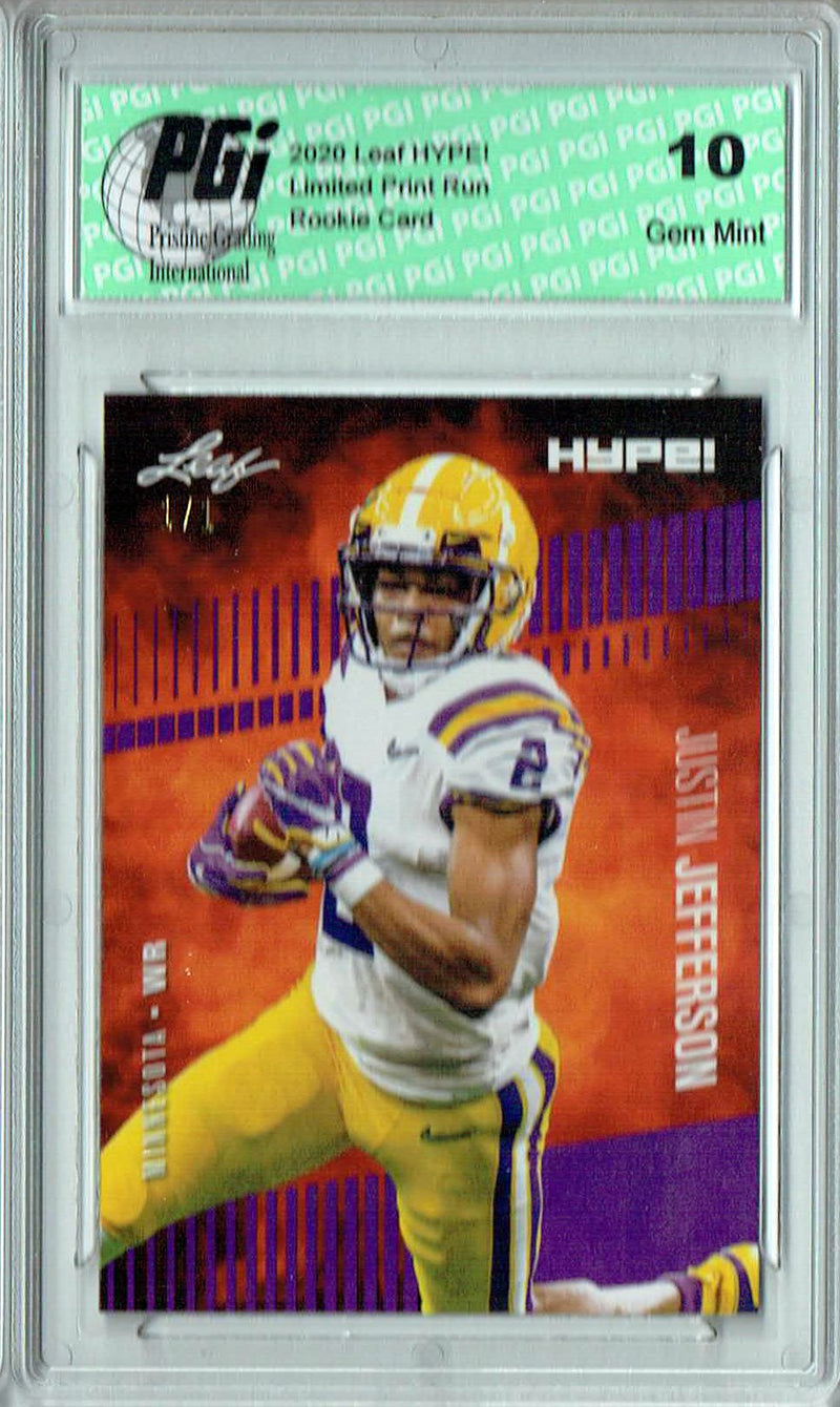 Justin Jefferson Rookie Card Minnesota PGI 10 Gem Mint Football Trading Card 2020 Leaf HYPE! #54A Purple Blank Back 1/1
