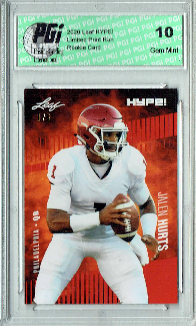 Jalen Hurts Rookie Card Philadelphia PGI 10 Gem Mint Football Trading Card 2020 Leaf HYPE! #28A Red Jersey #1 of 5