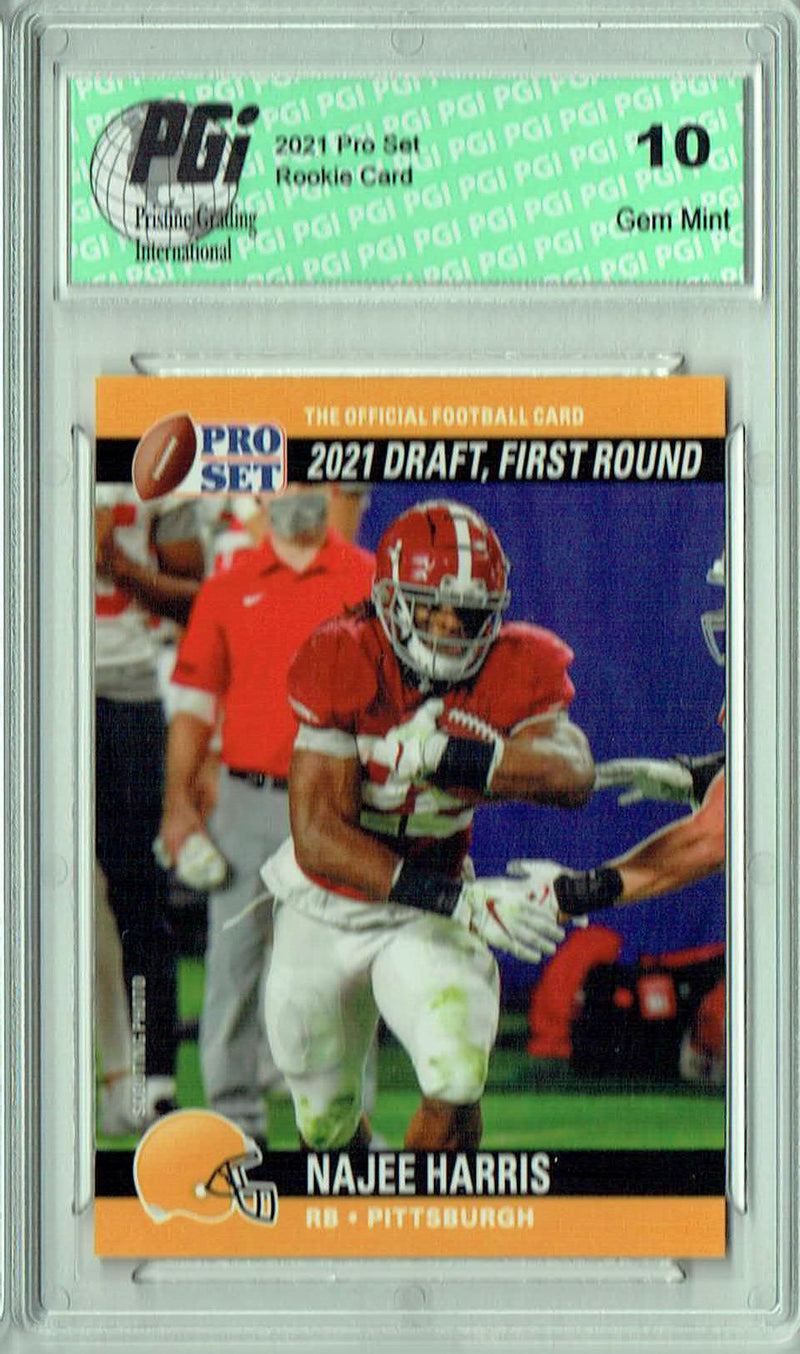 Najee Harris Rookie Card Pittsburgh PGI 10 Gem Mint Football Trading Card 2021 Leaf Pro Set #PSDD10 Draft Day SP