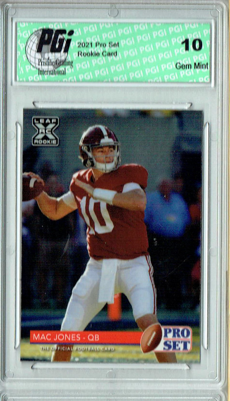Mac Jones Rookie Card New England PGI 10 Gem Mint Football Trading Card 2021 Leaf Pro Set #NQBR4 National SP