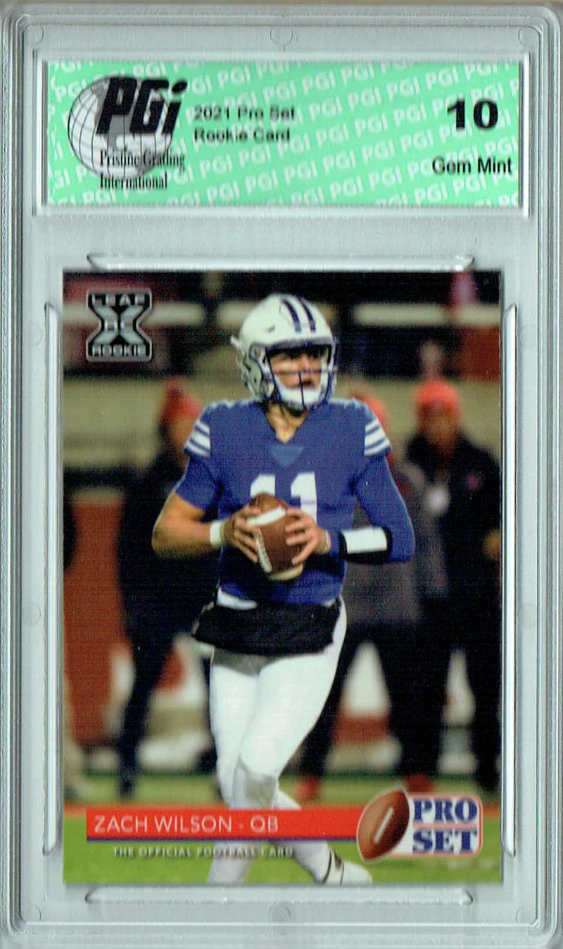 Zach Wilson Rookie Card BYU / New York PGI 10 Gem Mint Football Trading Card 2021 Leaf Pro Set #NQBR5 National SP
