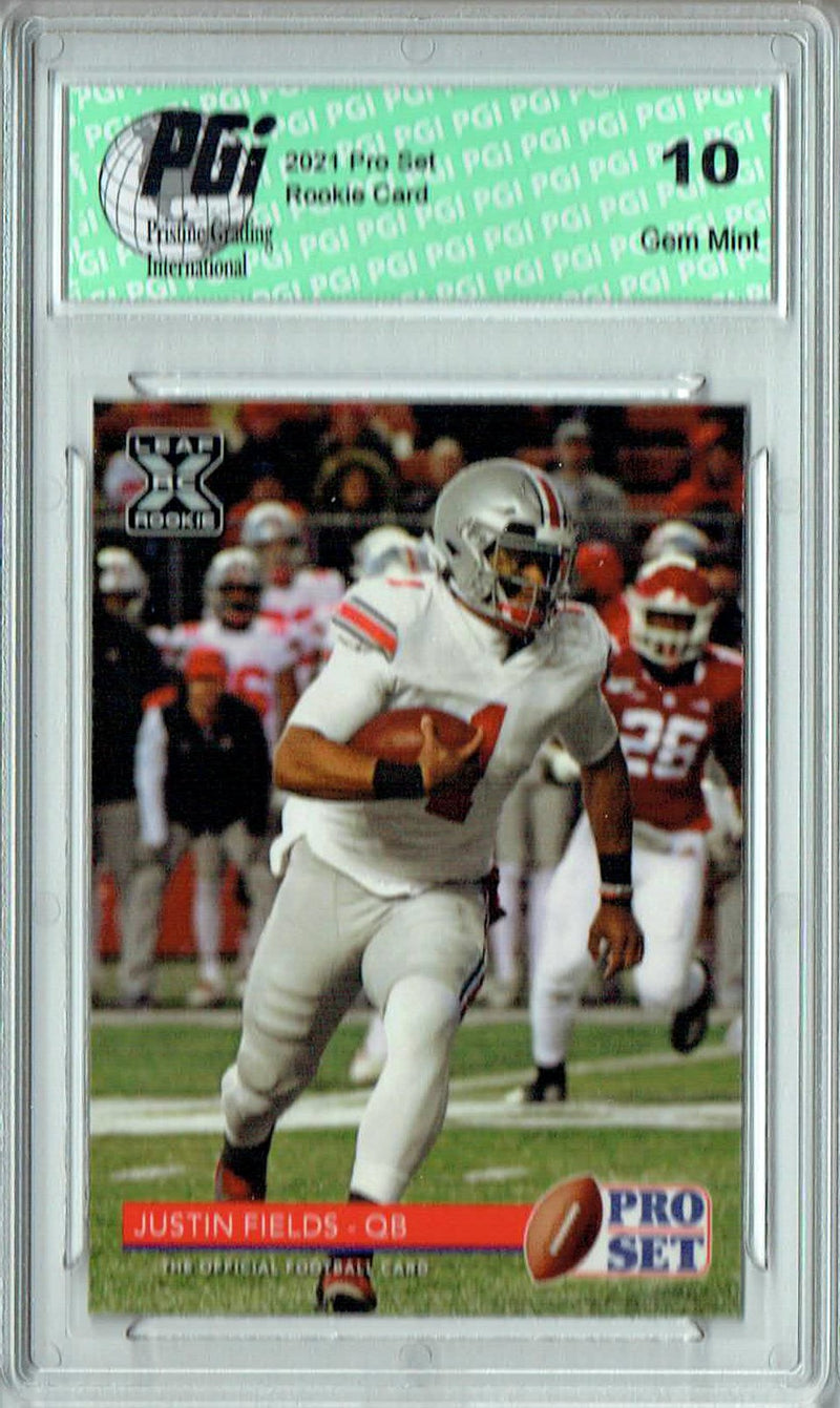 Justin Fields Rookie Card Ohio State / Chicago PGI 10 Gem Mint Football Trading Card 2021 Leaf Pro Set #NQBR2 National SP