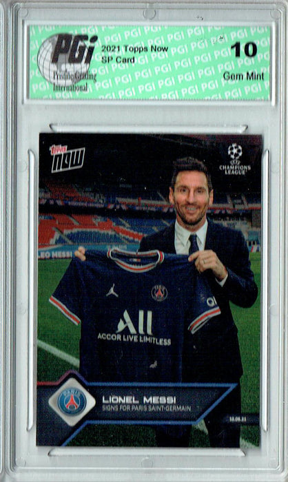 Lionel Messi 2021 Topps Now #12 Signs w PSG 9532 Made Rare Trading Card PGI 10