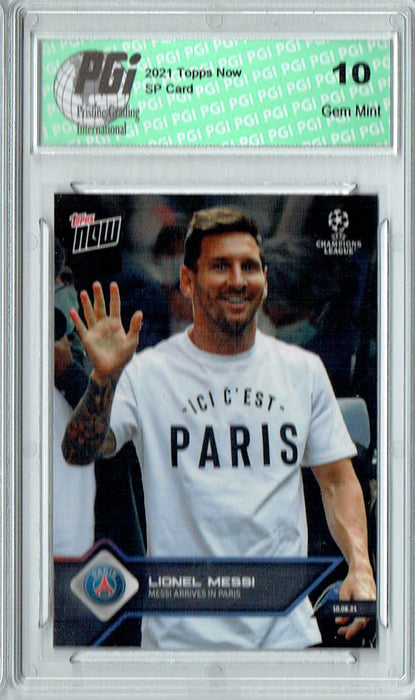 Lionel Messi 2021 Topps Now #11 Arrives in Paris 6008 Made Rare Trading Card PGI 10